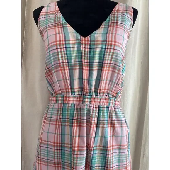 J. Crew Pink & Green Gingham Plaid Cotton Voile ☀️ Dress Cottage Core 🪻Preppy L - Picture 3 of 7